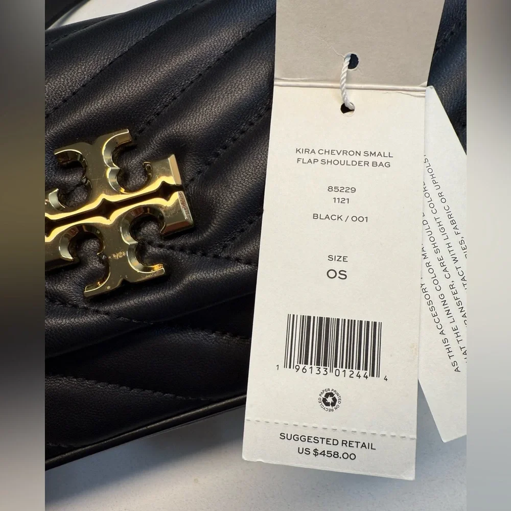 TORY BURCH *NWT* Kira Chevron Small Flap Shoulder Bag in Black Quilted Leather - Picture 6 of 10